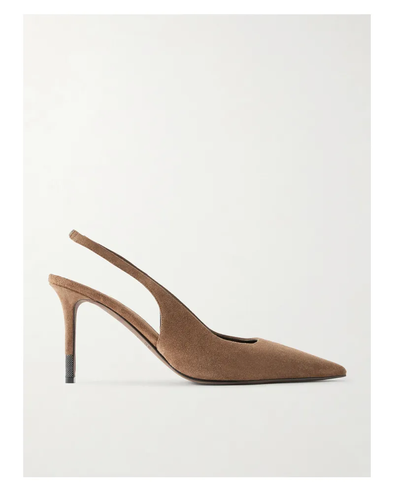 Brunello Cucinelli 80 Suede Slingback Pumps - Brown Brown