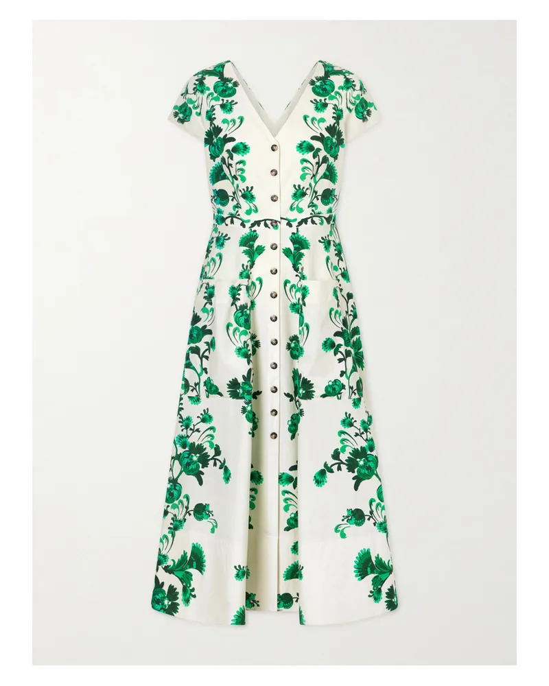 Saloni Zoey-e Printed Cotton-poplin Midi Dress - White White