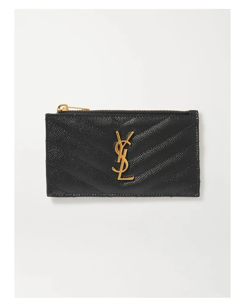 Saint Laurent Monogramme Kleines Portemonnaie Aus Gestepptem Strukturiertem Leder - Schwarz Schwarz