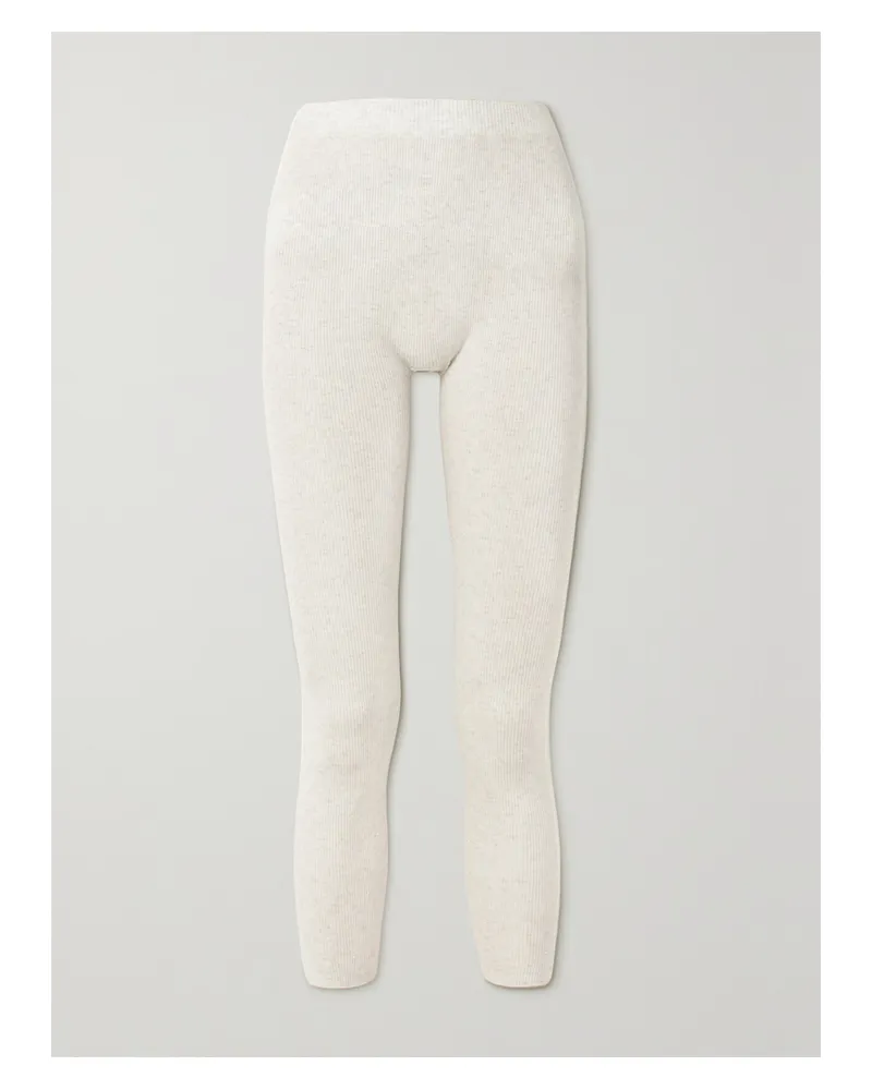 Brunello Cucinelli Verkürzte Leggings Aus Metallic-rippstrick - Weiß Weiß