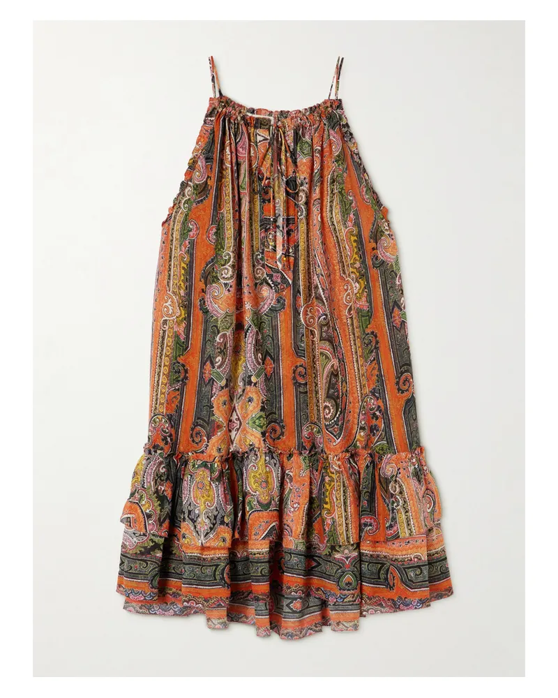 Isabel Marant Milnea Minikleid Aus Seiden-voile Mit Blumenprint Und Stufen - Orange Orange