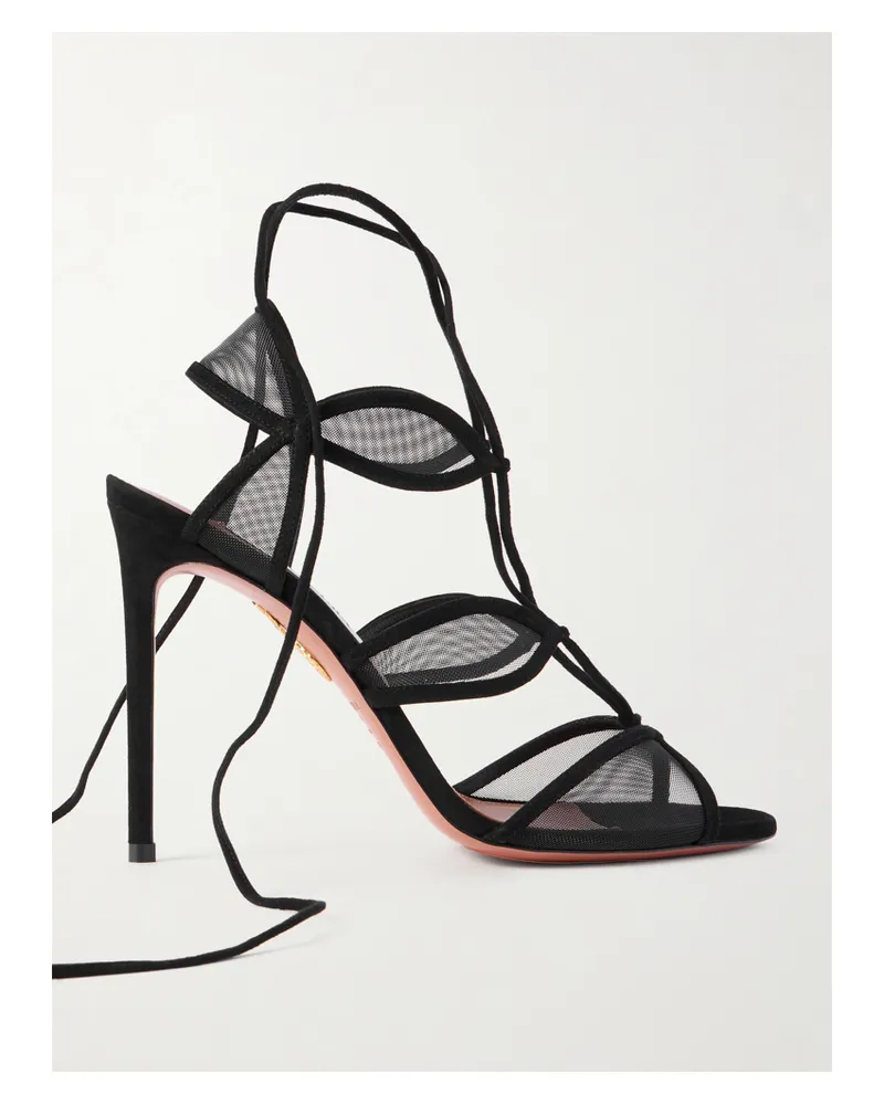Aquazzura Fatal Attraction 105 Suede-trimmed Mesh Sandals - Black Black