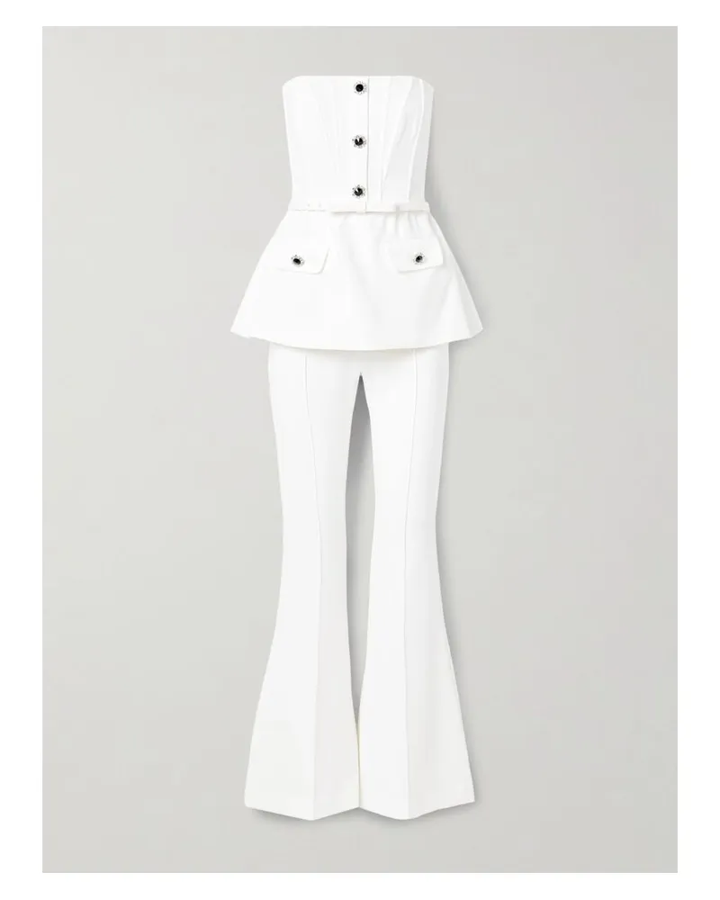 Self-Portrait Trägerloser Jumpsuit Aus Stretch-crêpe Mit Verzierungen Und Gürtel - Weiß Weiß