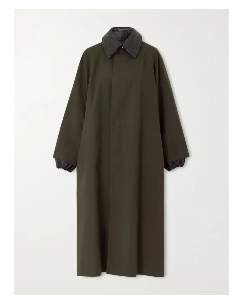 Bottega Veneta Intrecciato Leather-trimmed Cotton-blend Trench Coat - Green Green