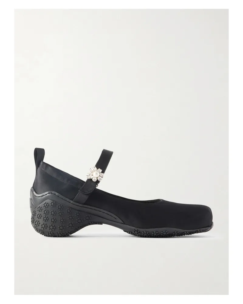 Simone Rocha Mary-jane-pumps Aus Satin Mit Kristallen - Schwarz Schwarz