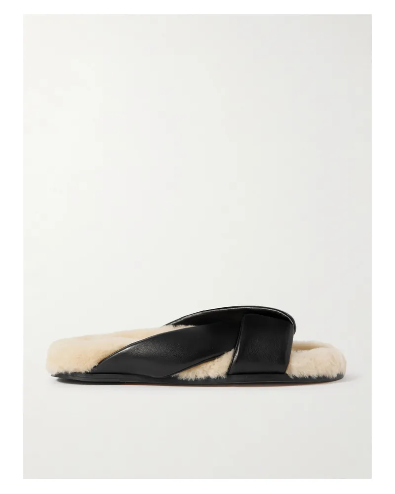 Emme Parsons Pantoletten Aus Leder Mit Shearling-futter - Schwarz Schwarz