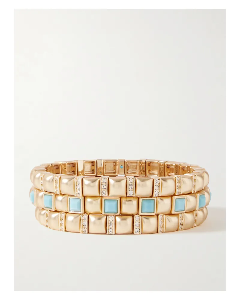 Roxanne Assoulin The Mini Jeweled Set Aus Drei Goldfarbenen Armbändern Mit Kristallen Und Emaille Gold