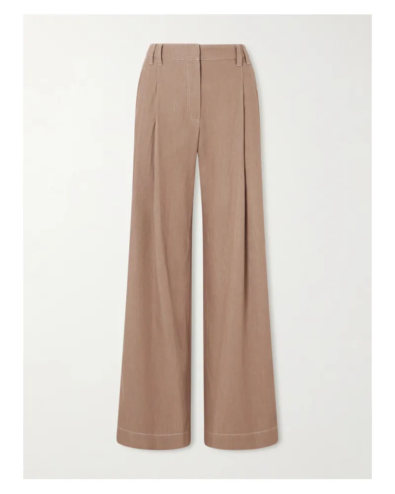 Brunello Cucinelli Hoch Sitzende Jeans Mit Weitem Bein, Falten Und Zierperlen - Neutral Neutral