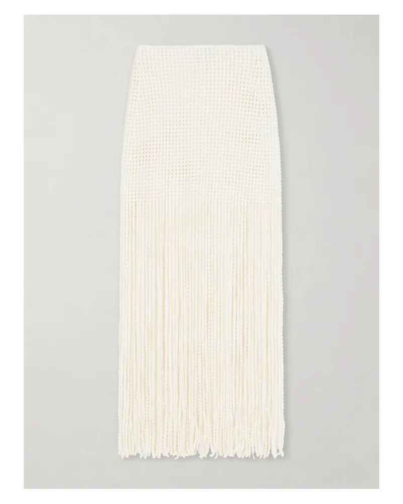 Alaïa Knitted Fringed Midi Skirt - White White