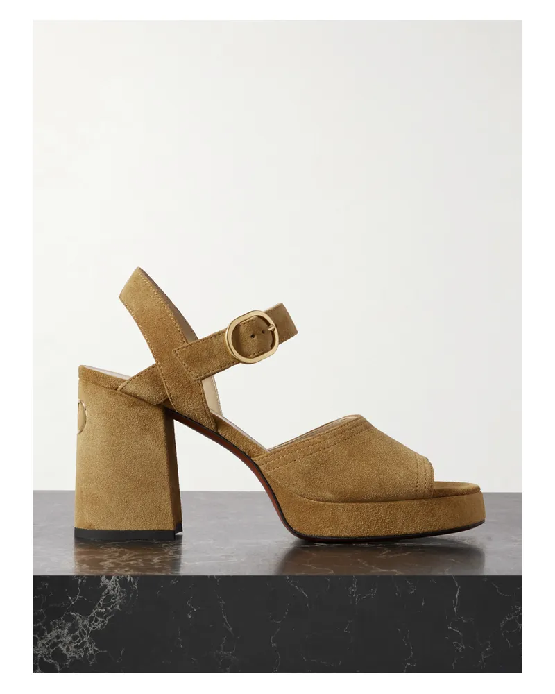 Valentino Garavani Vlogo 95 Suede Platform Sandals - Brown Brown