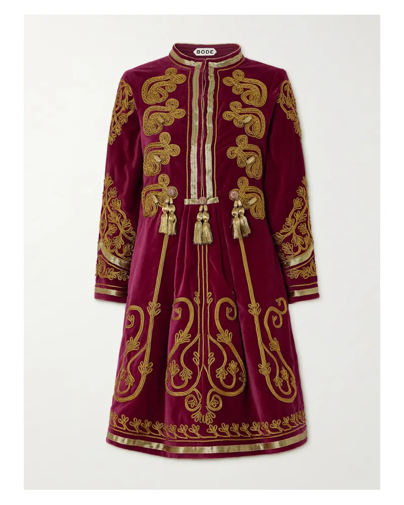 BODE Rothermel Theater Minikleid Aus Baumwollsamt Mit Applikationen Und Troddeln - Burgunder Burgunder