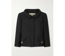 Button-detailed Embellished Wool And Silk-blend Crepe Jacket - Black