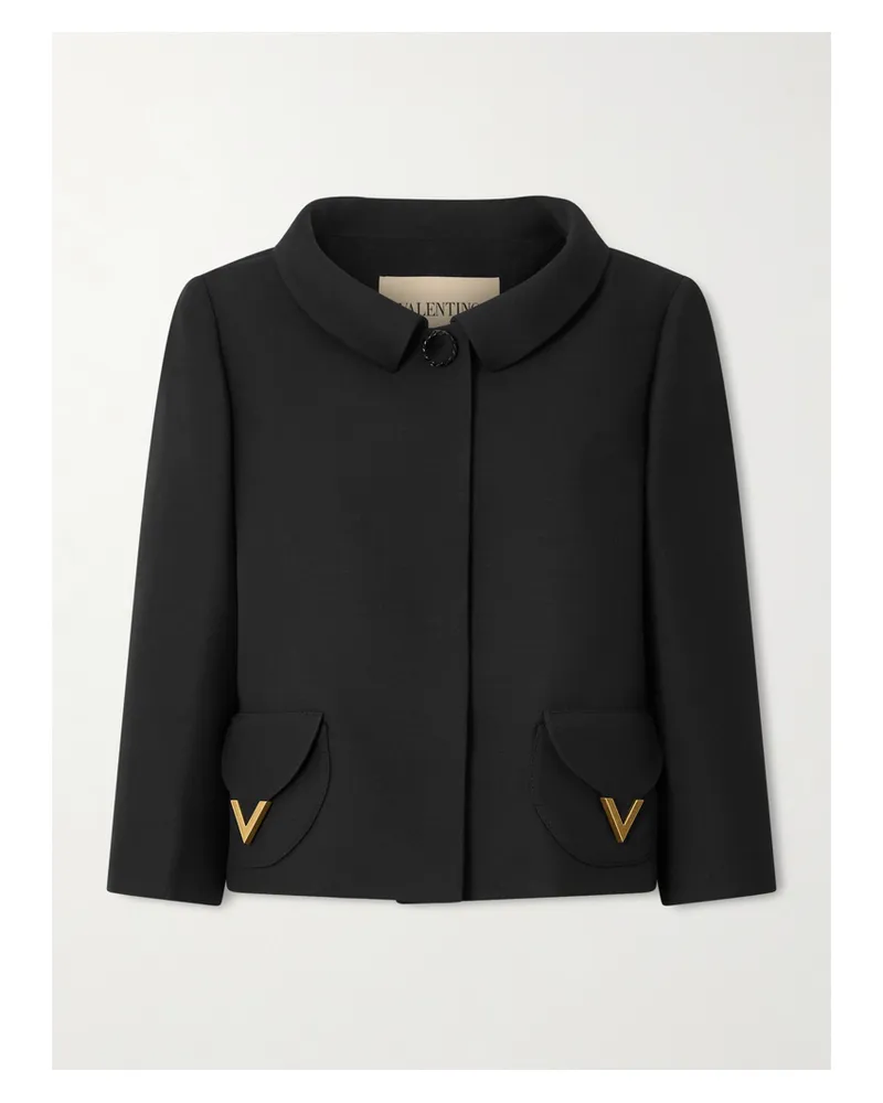 Valentino Garavani Button-detailed Embellished Wool And Silk-blend Crepe Jacket - Black Black