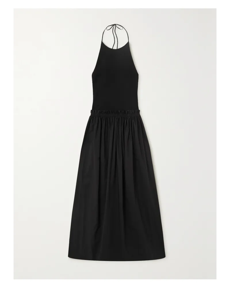 Esse Studios Neckholder-maxikleid Aus Strick Und Biobaumwoll-popeline - Schwarz Schwarz