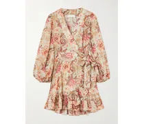 Daylight Ruffled Printed Cotton Mini Wrap Dress - Pink