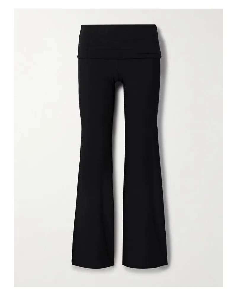 SKIMS Soft Lounge Ribbed Foldover Pant – Onyx – Hose Aus Geripptem Stretch-modal-jersey Mit Überschlag - Schwarz Schwarz
