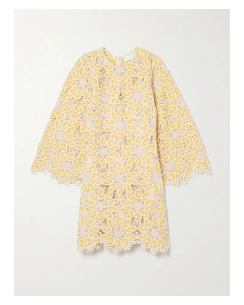 Zimmermann Golden Minikleid Aus Baumwollspitze - Gelb Gelb