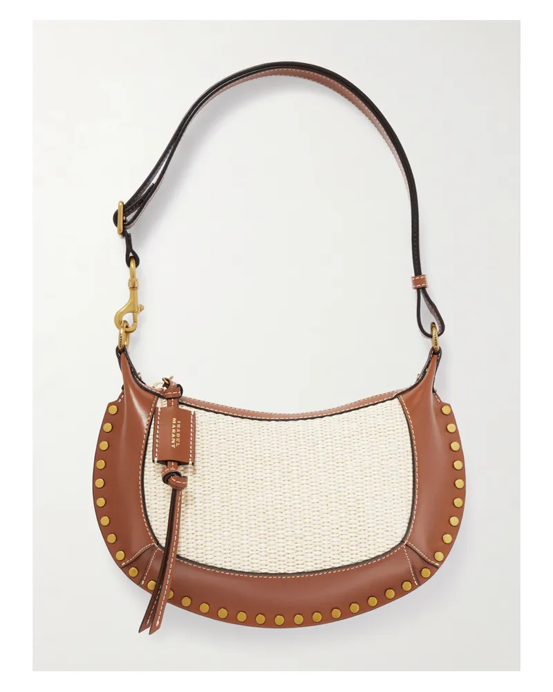 Isabel Marant Oskan Moon Studded Leather-trimmed Raffia Shoulder Bag - Brown Brown