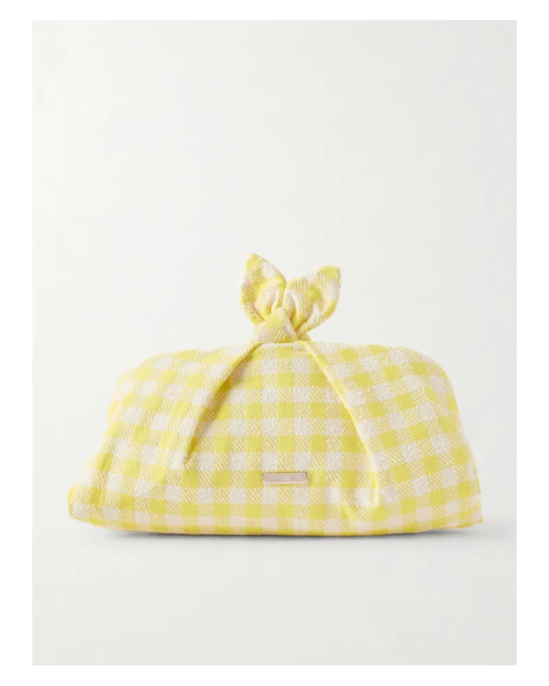 Aquazzura Bow Tie Bow-detail Checked Bouclé-jacquard Clutch - Yellow Yellow