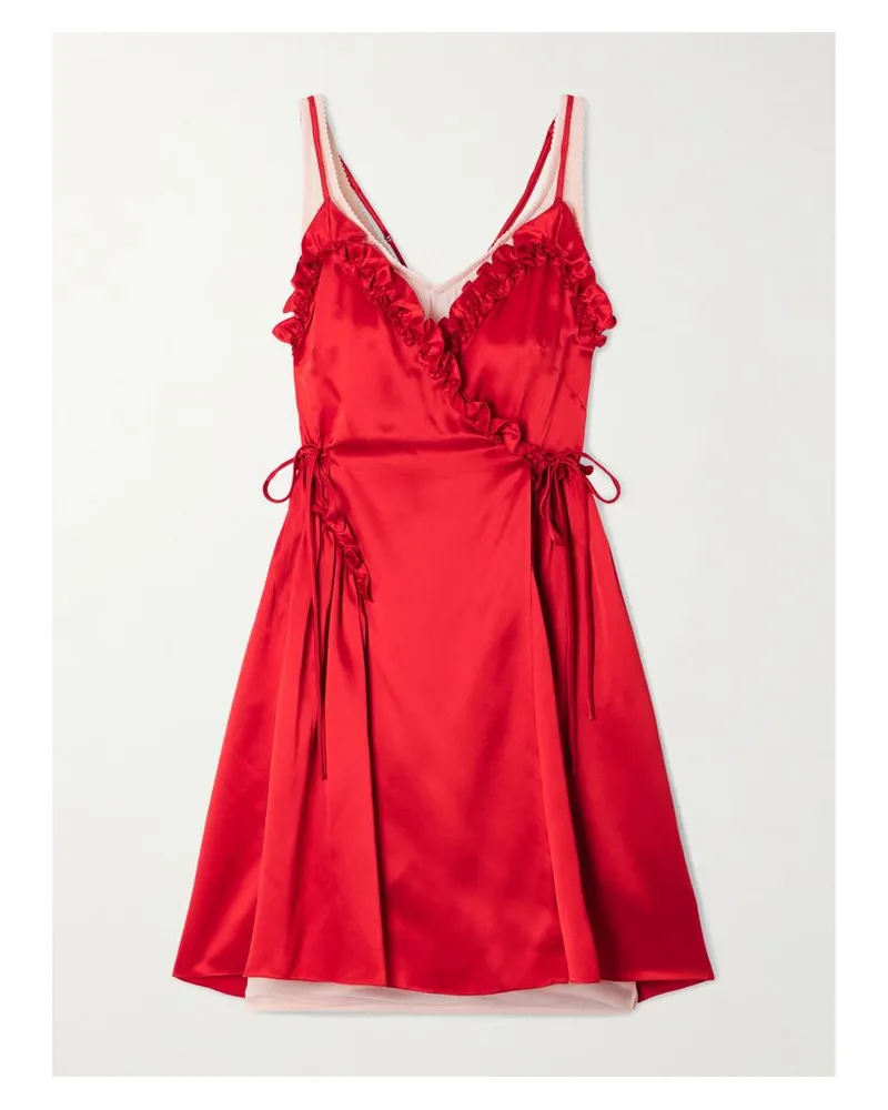 Simone Rocha Minikleid Aus Seidensatin Mit Jersey-besätzen, Falten Und Rüschen - Rot Rot