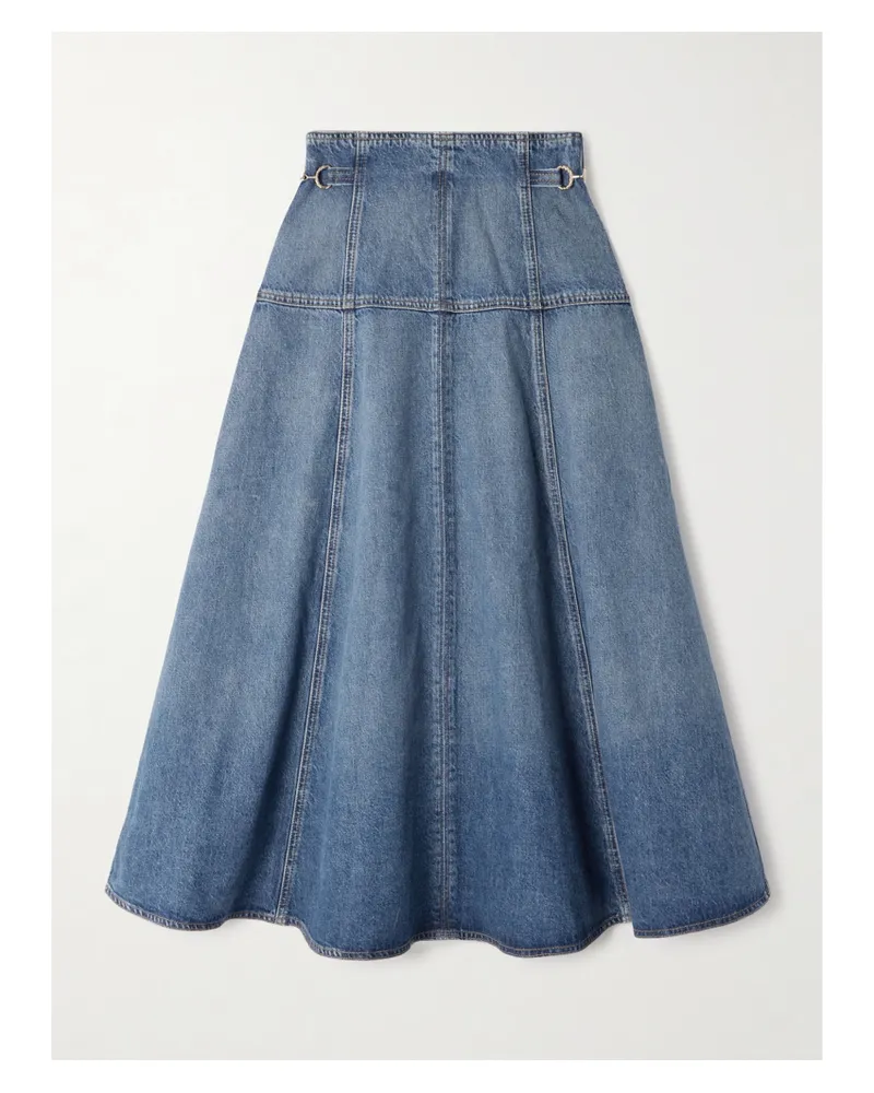 Ulla Johnson The Brigette Embellished Paneled Denim Midi Skirt - Blue Blue