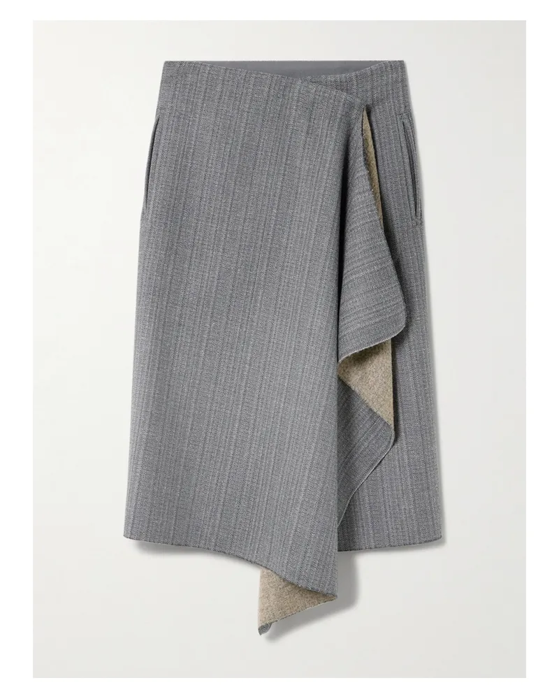 AMI Paris Midirock Aus Einer Wollmischung Mit Fischgratmuster, Distressed-details Und Wickeleffekt - Grau Grau