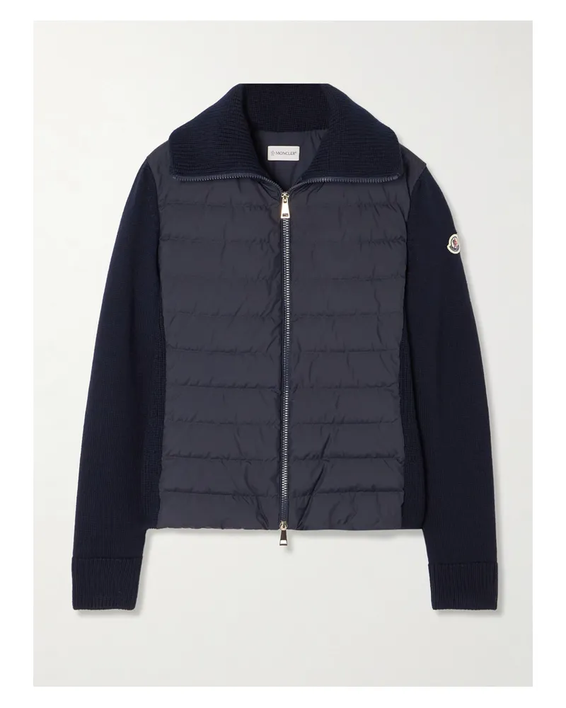 Moncler Wool And Padded Quilted Shell Down Cardigan - Blue Blue