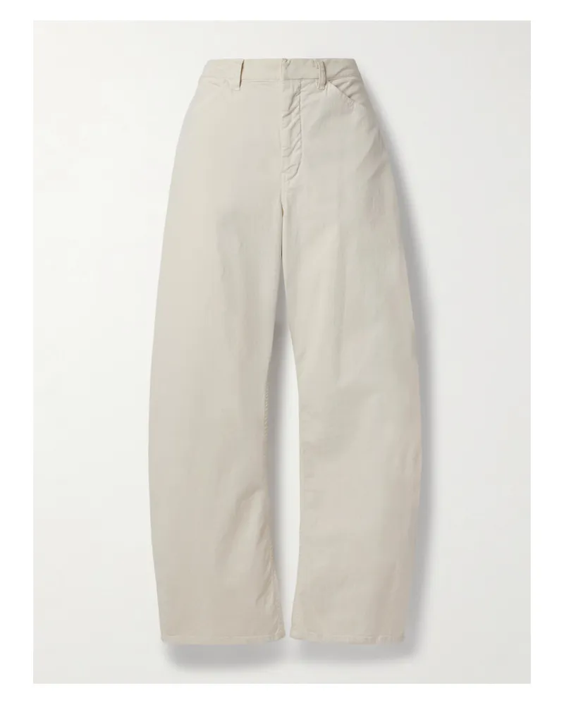 Nili Lotan Tribeca Brushed Cotton-blend Twill Barrel-leg Pants - Ivory Ivory