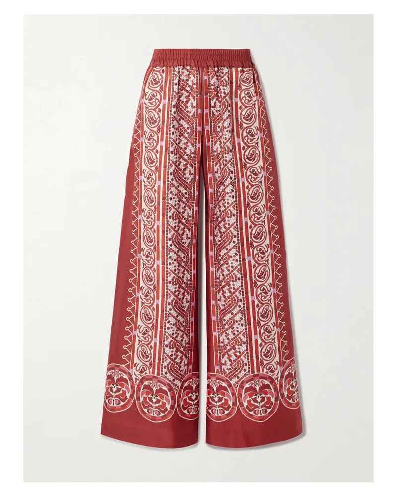 La DoubleJ Icon Palazzo Hose Mit Weitem Bein Aus Bedrucktem Seiden-twill - Rot Rot