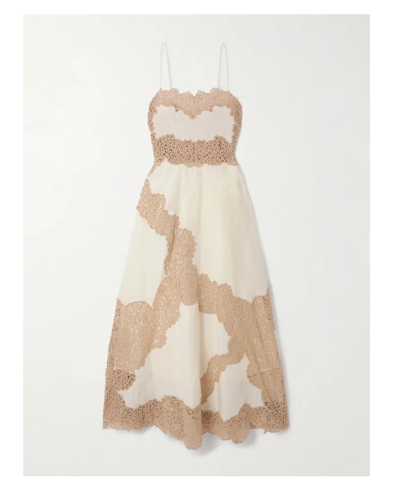 Ulla Johnson Evangeline Midikleid Aus Leinen Mit Guipure-spitzenbesätzen - Neutral Neutral