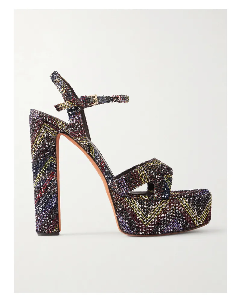 Missoni Angela Sequin-embellished Striped Woven Platform Sandals - Brown Brown