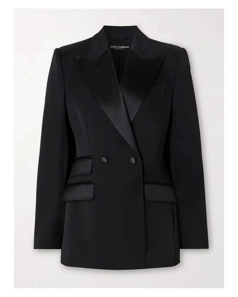 Dolce & Gabbana Blazer Aus Twill Aus Einer Wollmischung Mit Besätzen Aus Seidensatin - Schwarz Schwarz