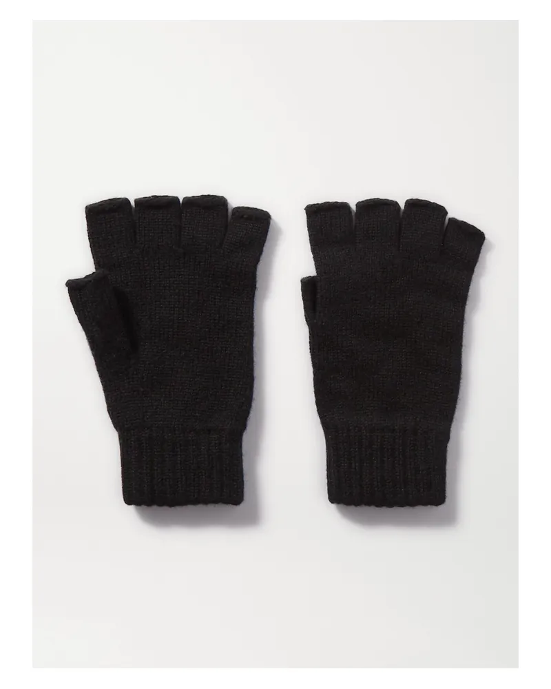 Johnstons of Elgin Net Sustain Cashmere Fingerless Gloves - Black Black