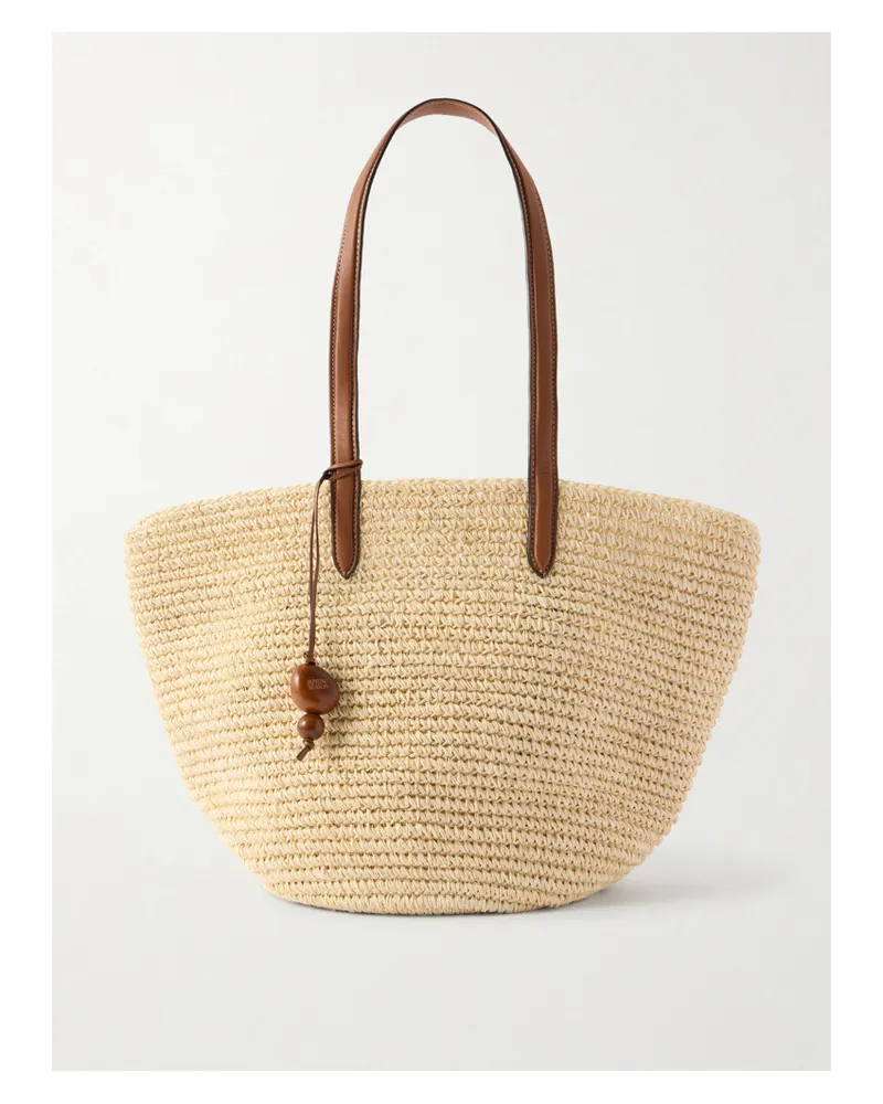 Hunting Season Market Leather-trimmed Woven Fique Tote - Neutrals Neutrals