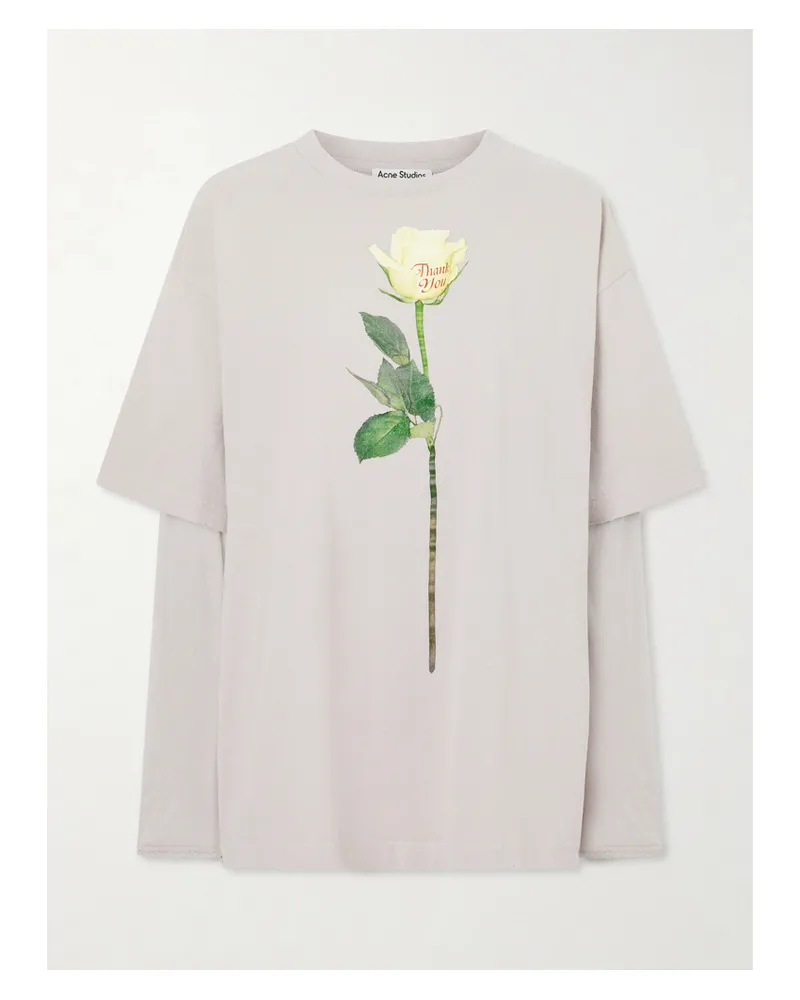 Acne Studios T-shirt Aus Baumwoll-jersey Mit Print Und Mesh-besätzen In Distressed-optik - Grau Grau