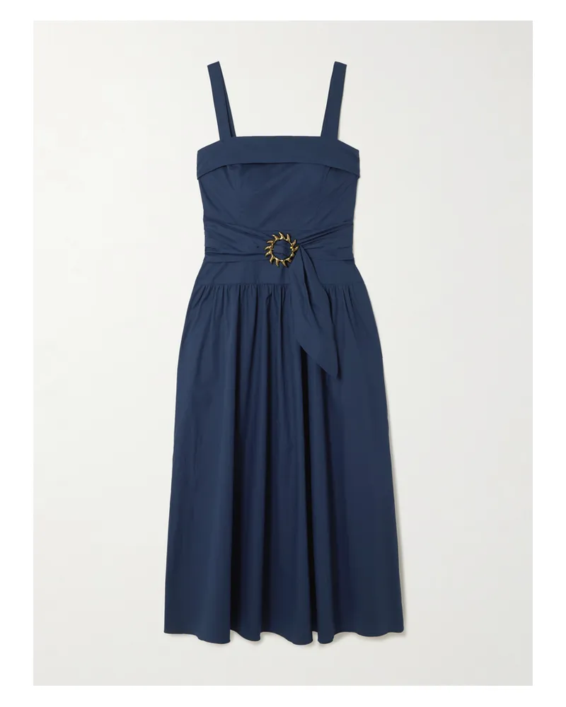 Saloni Zinnia Midikleid Aus Popeline Aus Einer Baumwollmischung Mit Einer Schnalle - Blau Blau