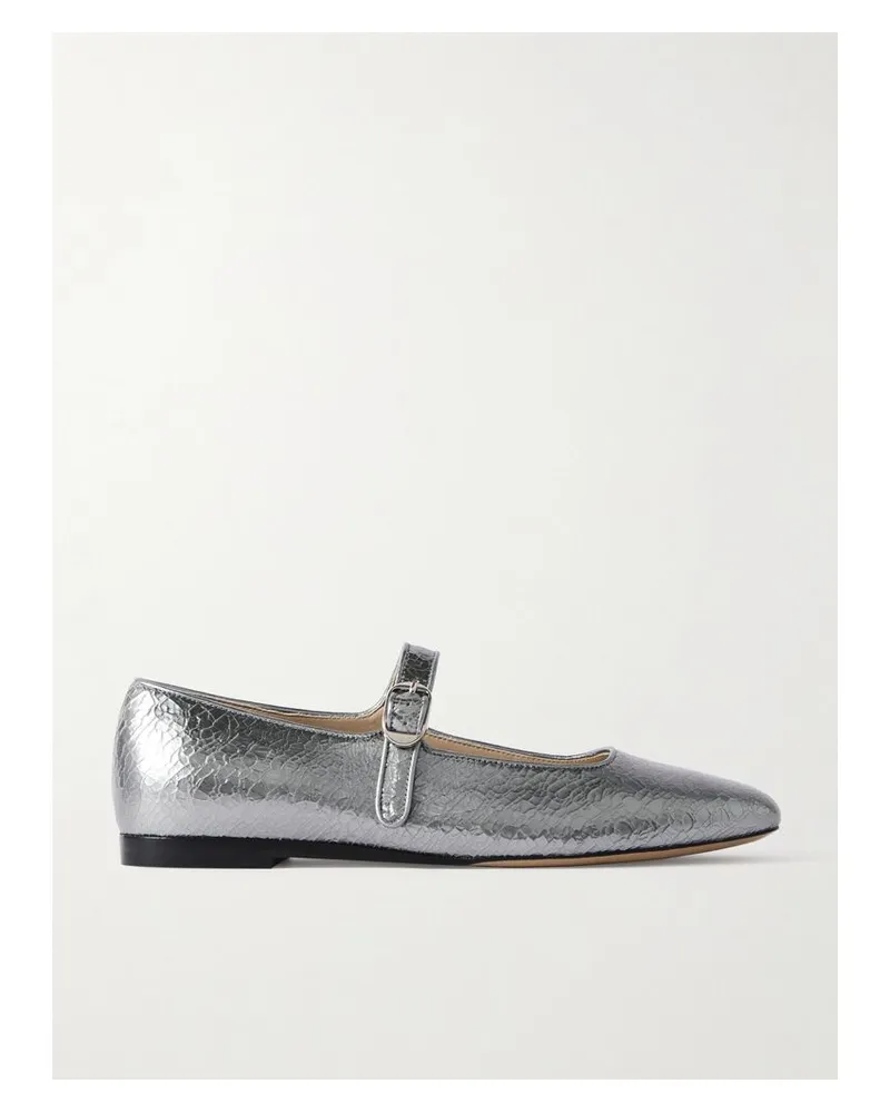 Le Monde Béryl Mary-jane-ballerinas Aus Craquelé-leder In Metallic-optik - Silber Silber
