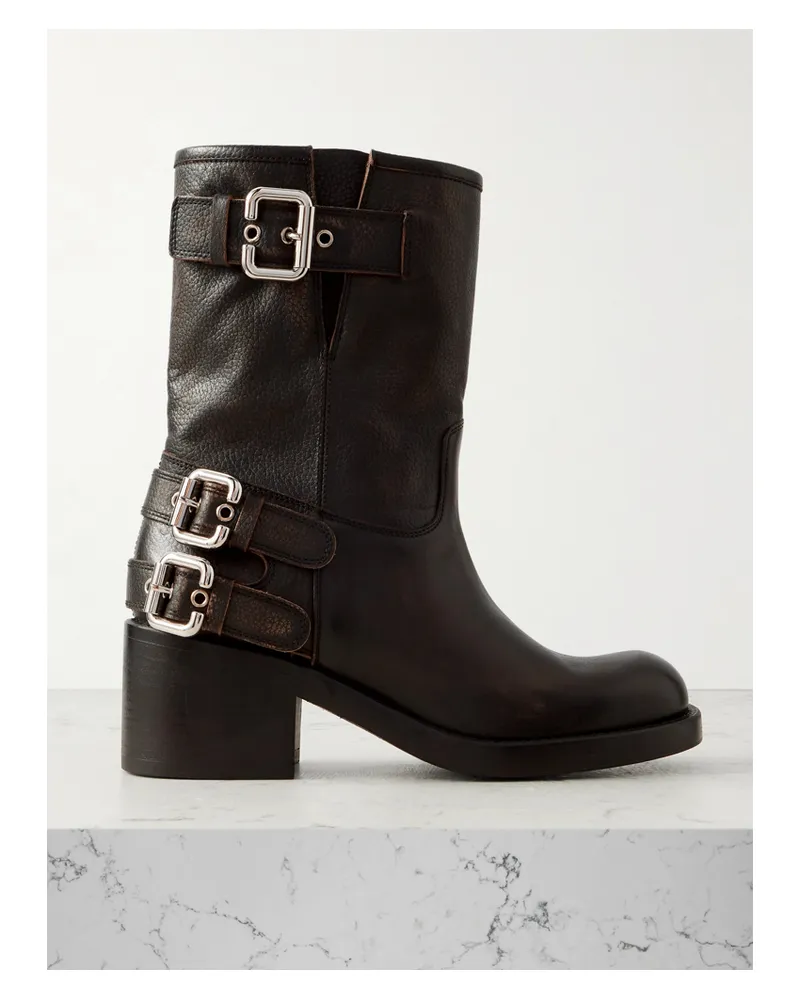 Chloé Buckled Textured-leather Ankle Boots - Black Black