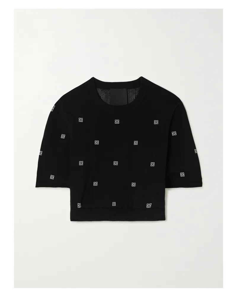 Givenchy Verkürzter, Kurzärmeliger Pullover Aus Jacquard-strick - Schwarz Schwarz