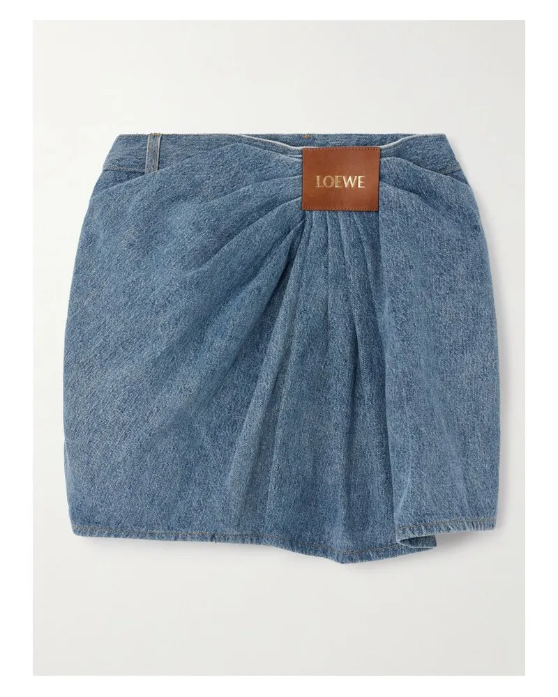 Loewe Mini-jeansrock Mit Falten Und Lederbesatz - Blau Blau