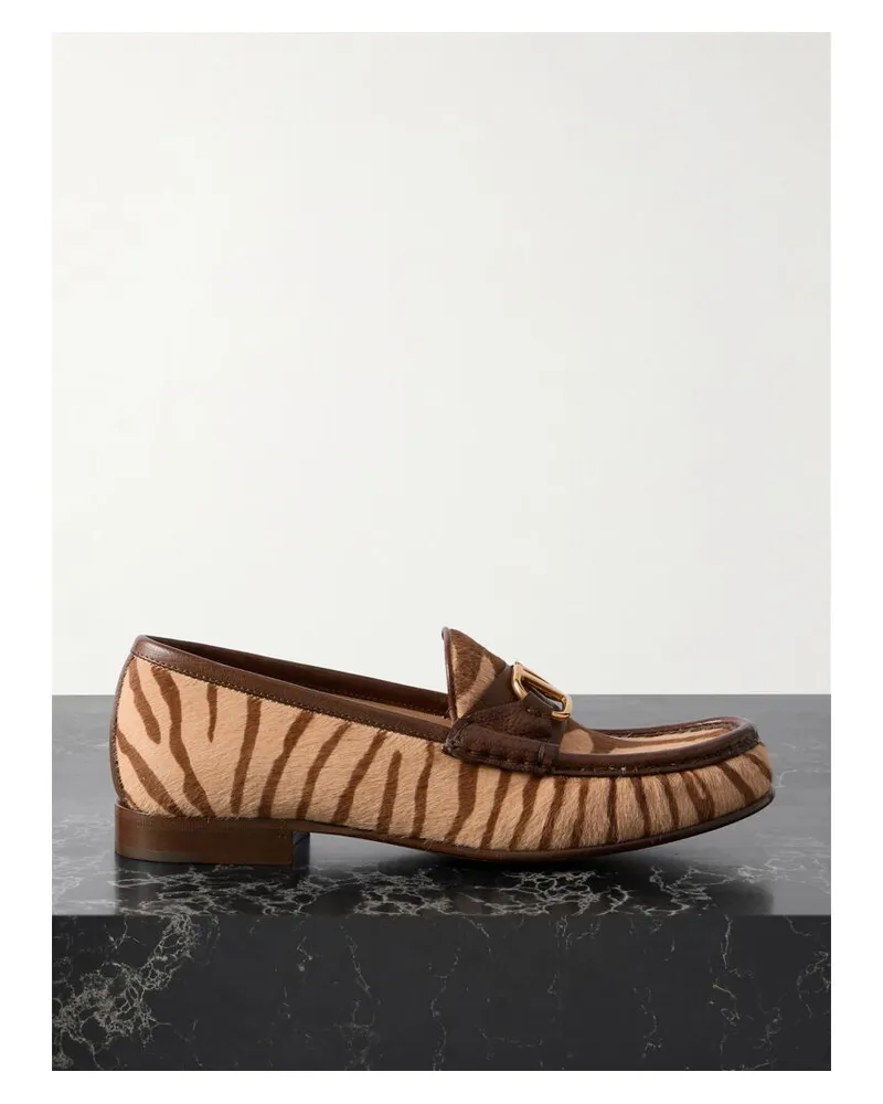 Valentino Garavani Vlogo Signature 20 Loafers Aus Kalbshaar Mit Zebraprint Und Lederbesätzen - Braun Braun