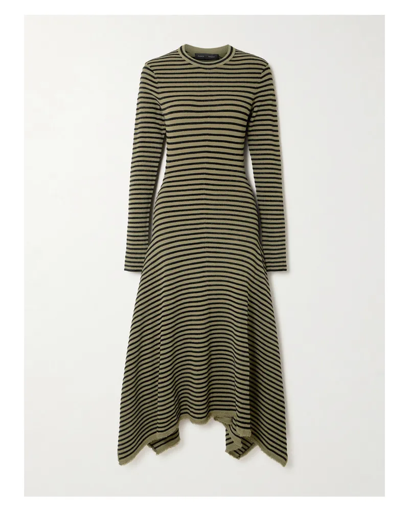 Proenza Schouler Didi Frayed Striped Knitted Midi Dress - Green Green