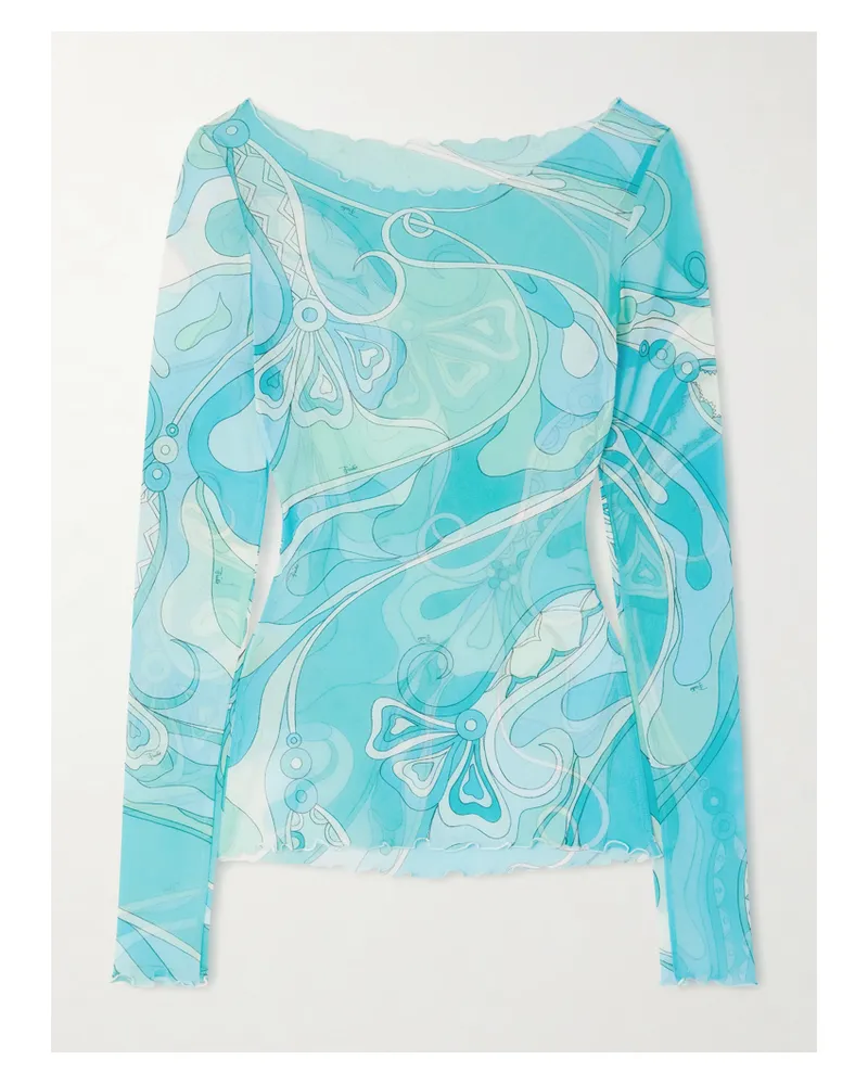 Emilio Pucci Printed Stretch-tulle Top - Blue Blue