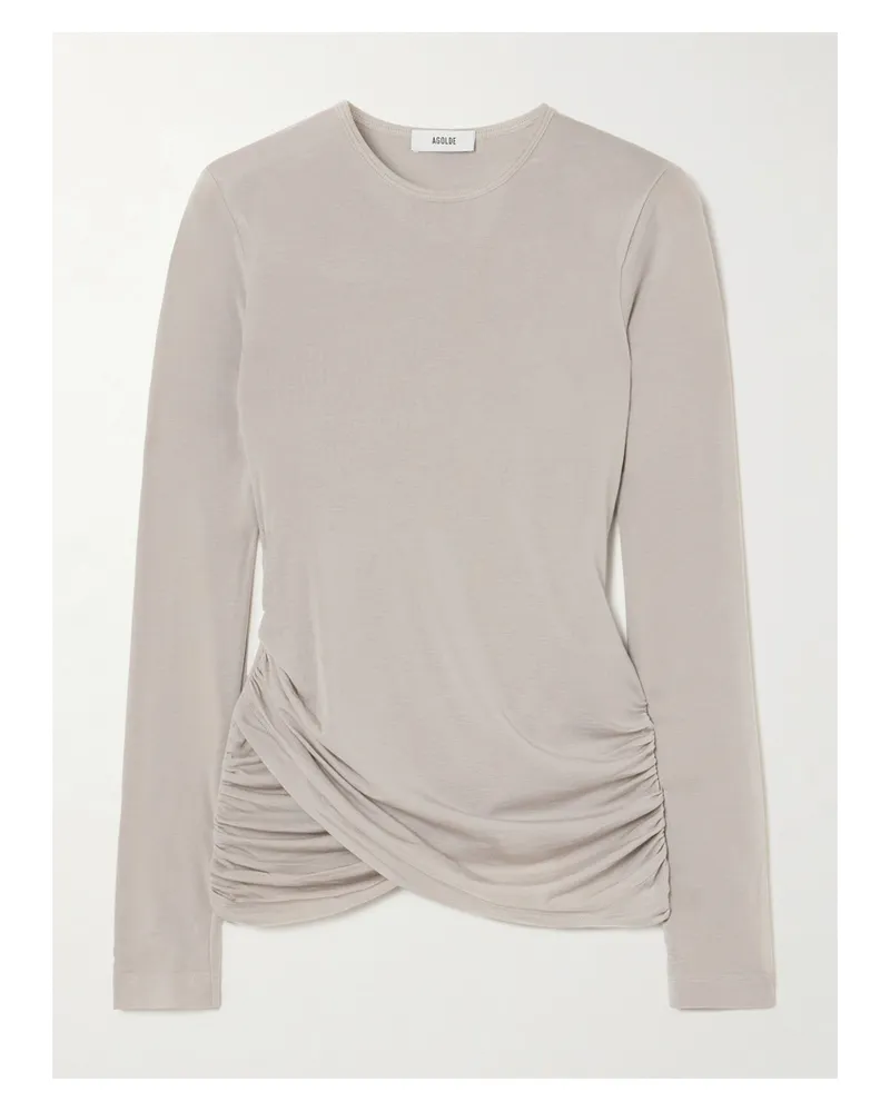 AGOLDE Eve Twist Ruched Draped Stretch-lyocell Jersey Top - Gray Gray