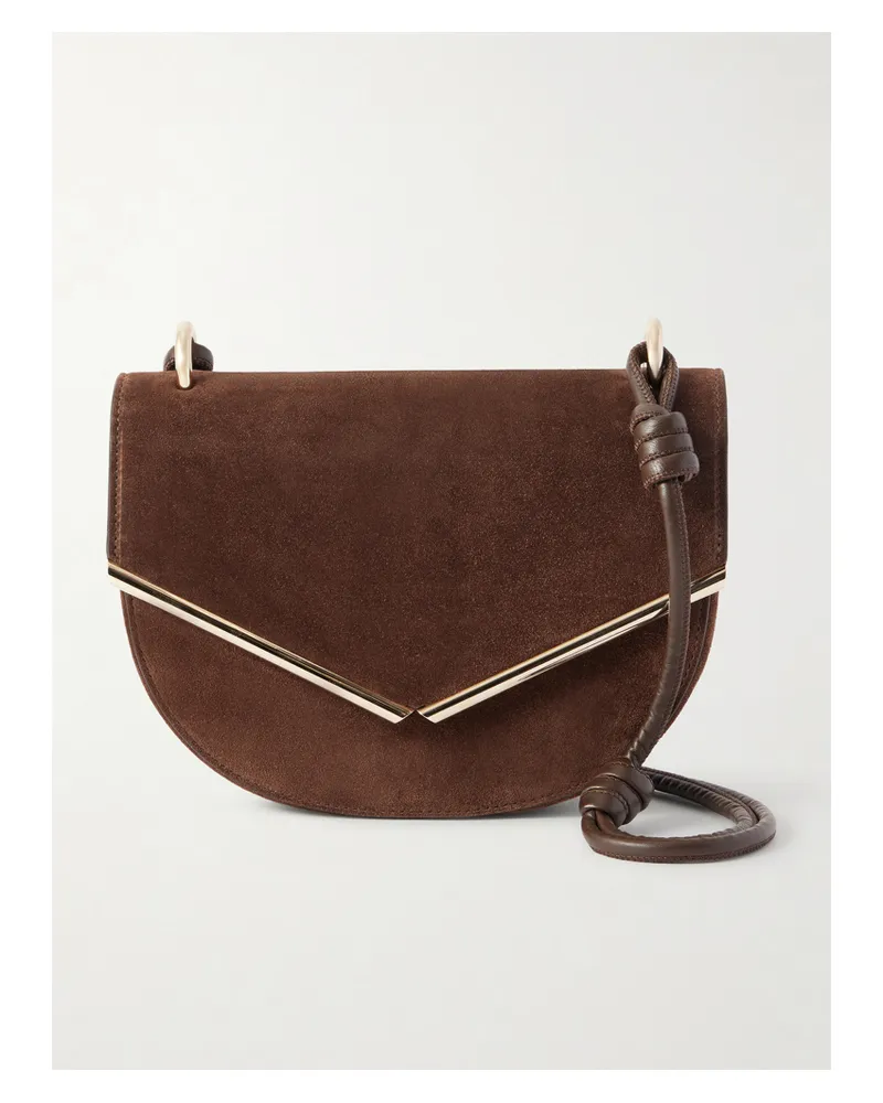 Aquazzura Galerie Leather-trimmed Suede Shoulder Bag - Brown Brown