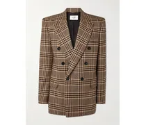 Doppelreihiger Blazer Aus Einer Seiden-kaschmirmischung Mit Hahnentrittmuster - Braun