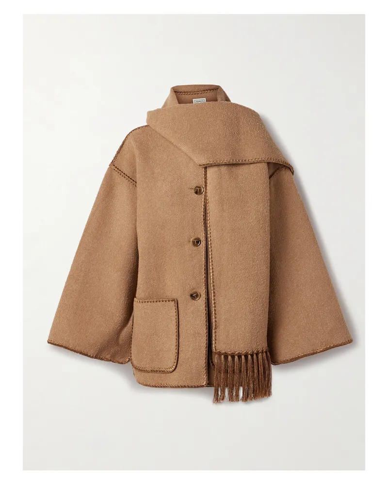 Totême Draped Fringed Wool-blend Bouclé Jacket - Brown Brown