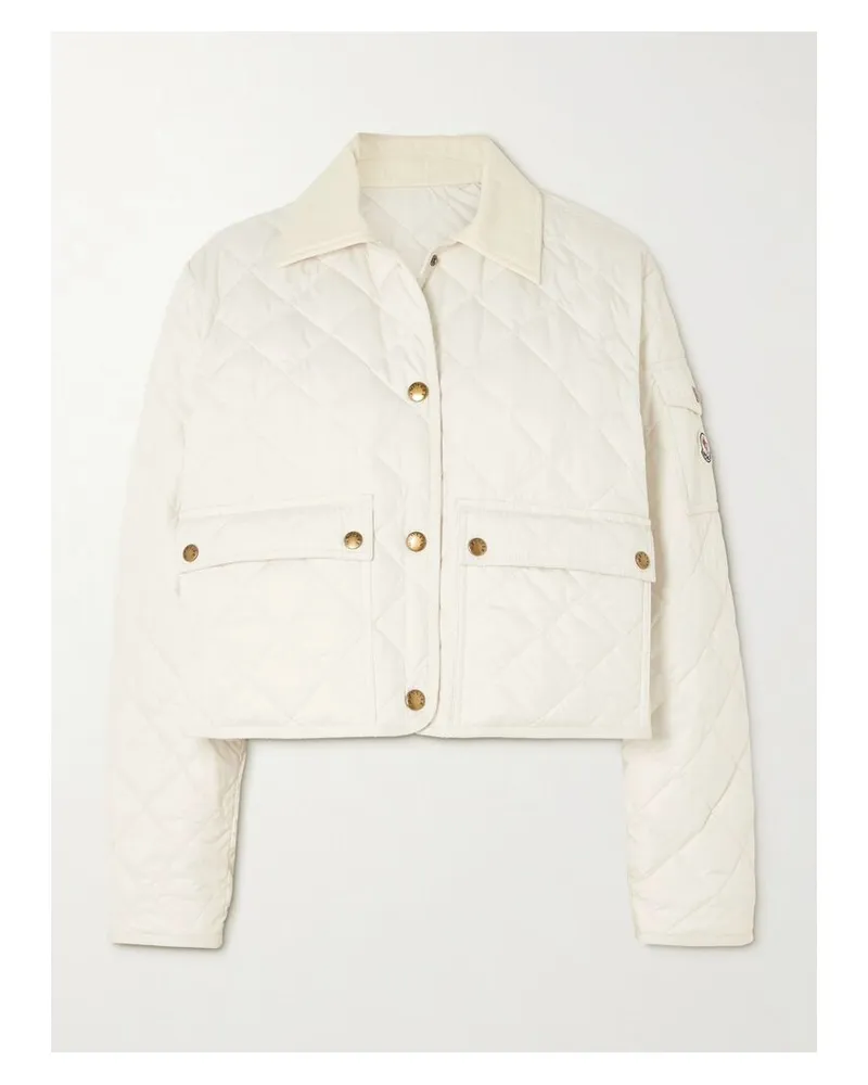 Moncler Chitre Verkürzte Wattierte Jacke Aus Gestepptem Shell Mit Besätzen Aus Baumwoll-canvas - Wollweiß Wollweiß