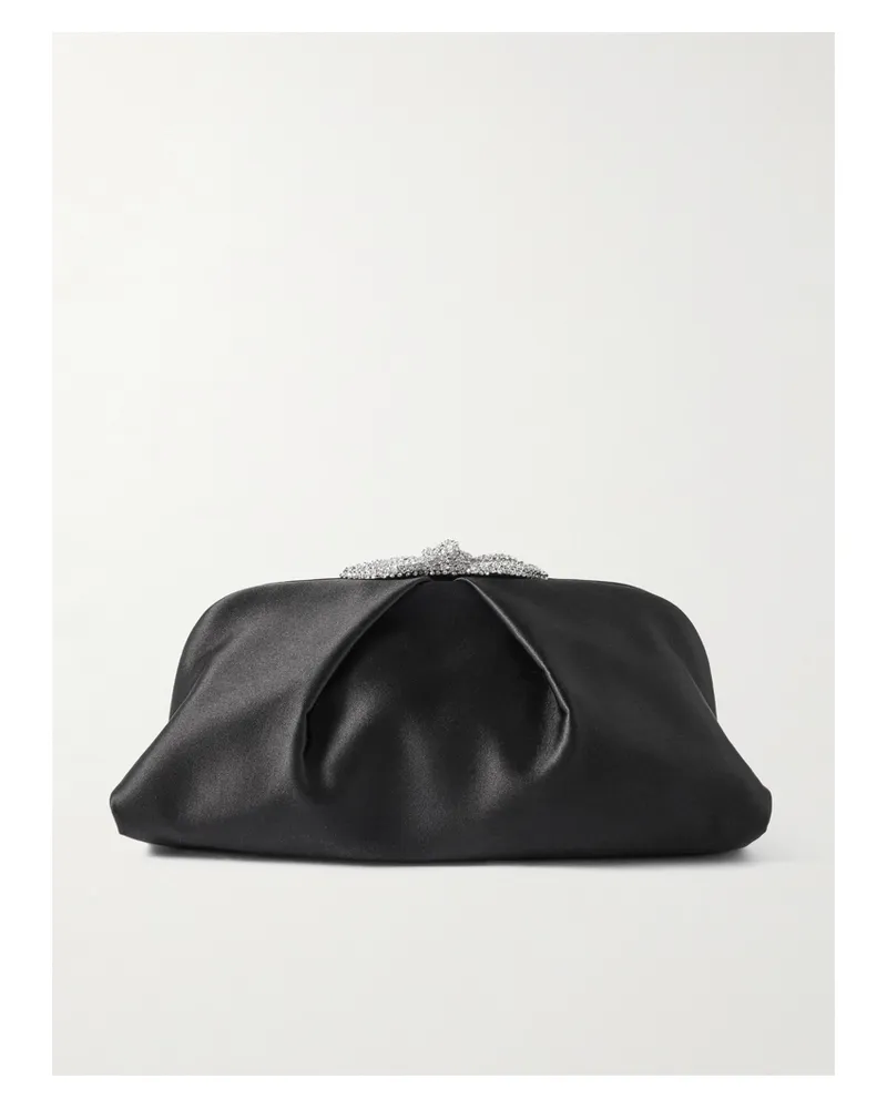 Aquazzura Very Bow Tie Crystal-embellished Satin Clutch - Black Black