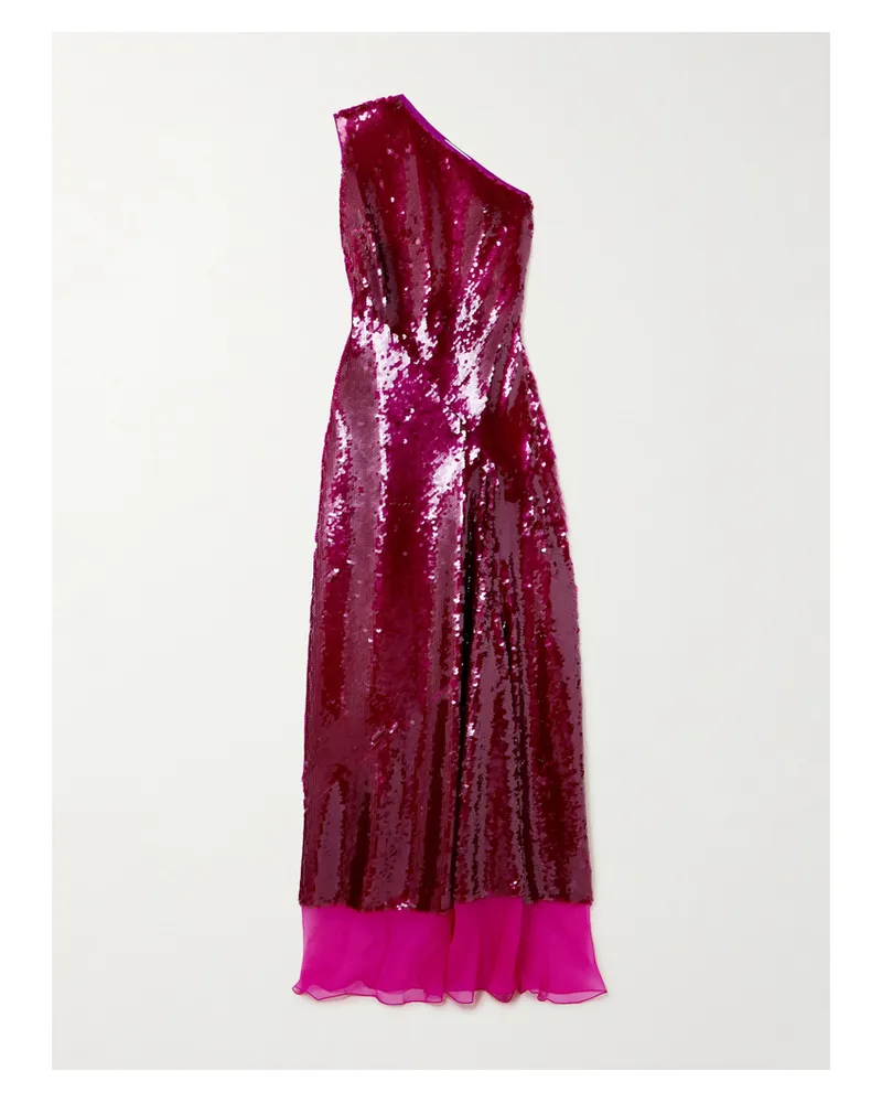 Stella McCartney One-shoulder Chiffon-trimmed Sequined Tulle Gown - Burgundy Burgundy